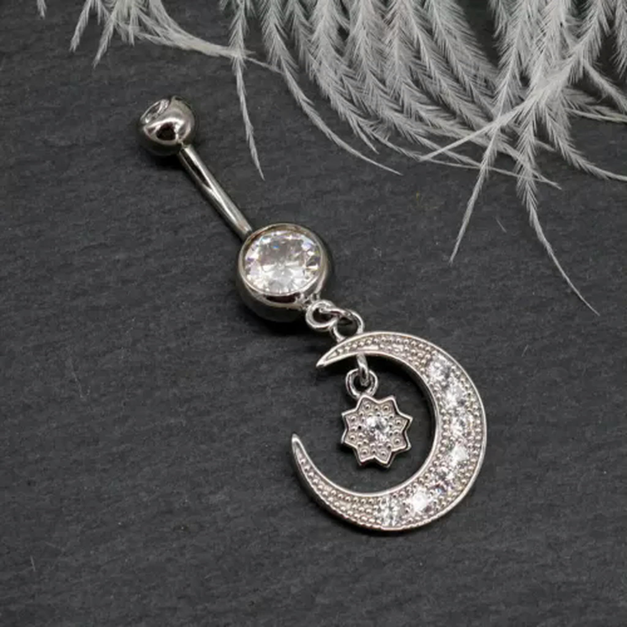 Piercing all'ombelico con Cristallo di Luna e bilanciere in Argento Sterling 925 A4401-6 mm