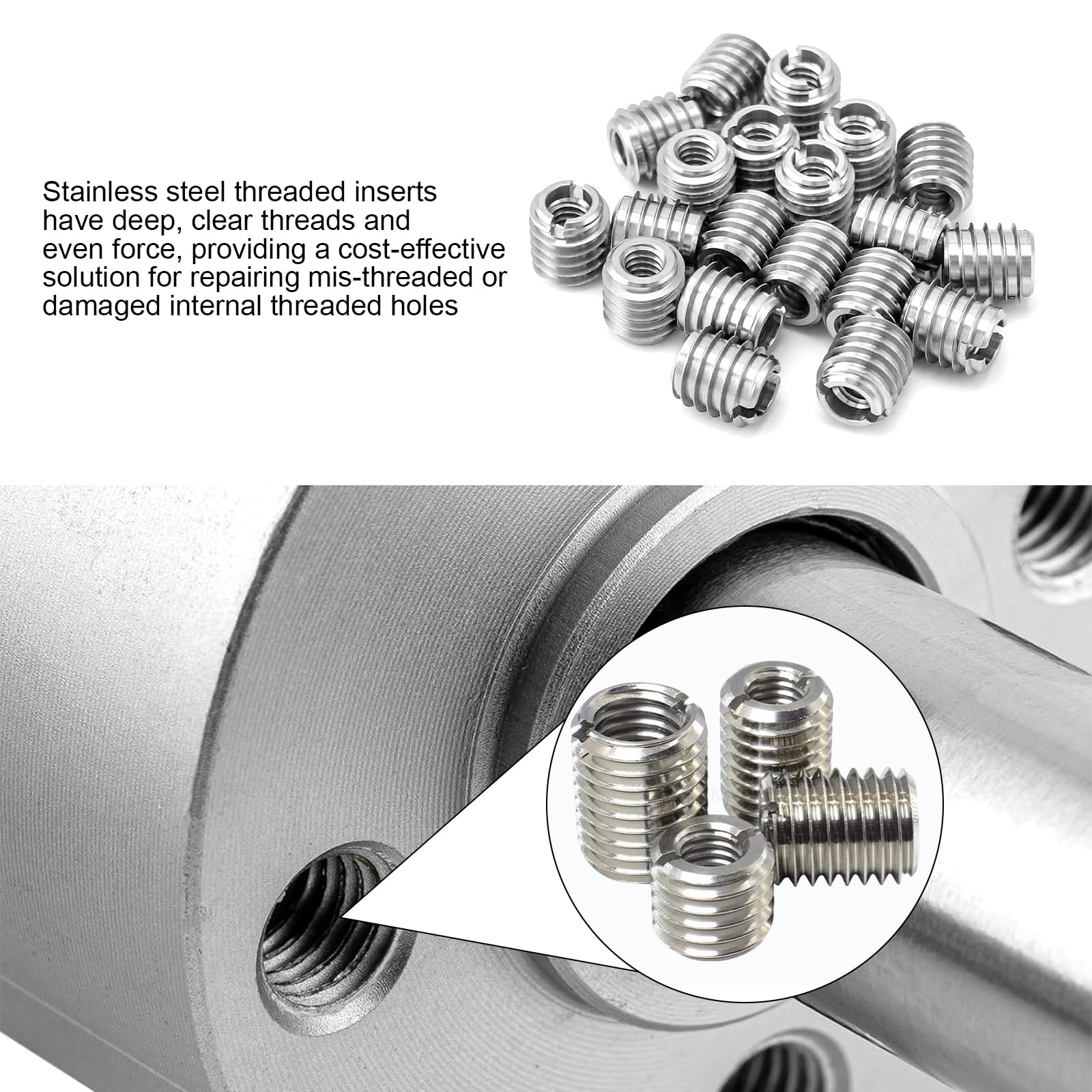 Inserto de Roscas Acero Inoxidable M6 a M4 para Reparación de Roscas Automóviles Turbinas de Vapor
