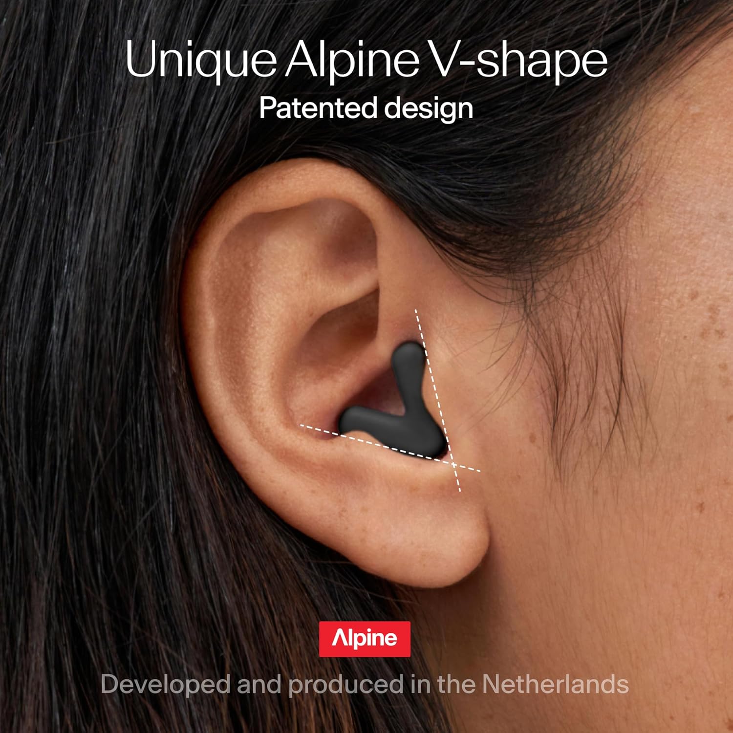 Alpine Silence Earplugs for Sleep, Focus & Travel - V-Shape Snug Fit & Soft Oval Tips – 4 Sizes XS/S/M/L - Comfortable, Reusable Hearing Protection - up to 25dB – Black