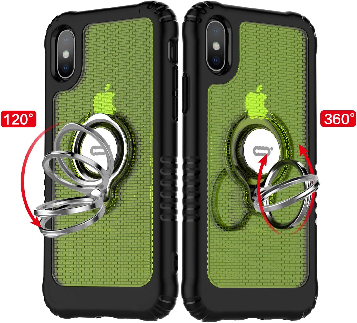 ICONFLANG Compatible Phone Case for iPhone Xs/for iPhone x 5.8" with Ring Kickstand 360 Degree Rotating Drop Airbag Protection Shock Absorption Case [Compatible Magnetic Car Mount Case] (Green)