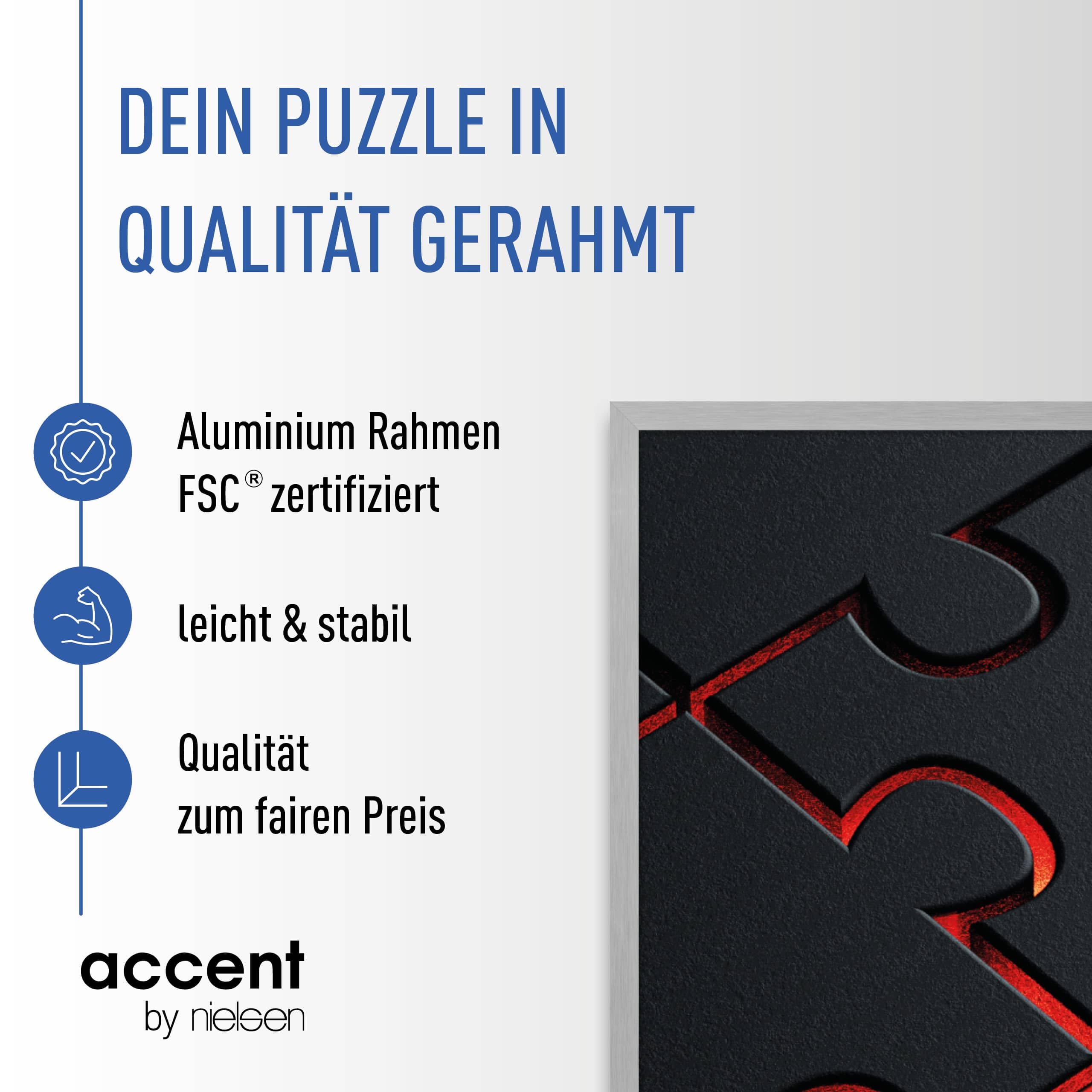 accent by nielsen Puzzlerahmen, 50 x 70 cm, Aluminium, Struktur Silber Matt, Posterrahmen zum Aufhängen im Hoch- & Querformat, bruchsicheres Kunstglas, Puzzle
