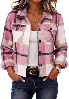 Zeagoo Flannels for Women Cropped Shacket Jacket Fashion Plaid Fall Coat | Button down crop jacket, trendy outfits, fall winter outwear