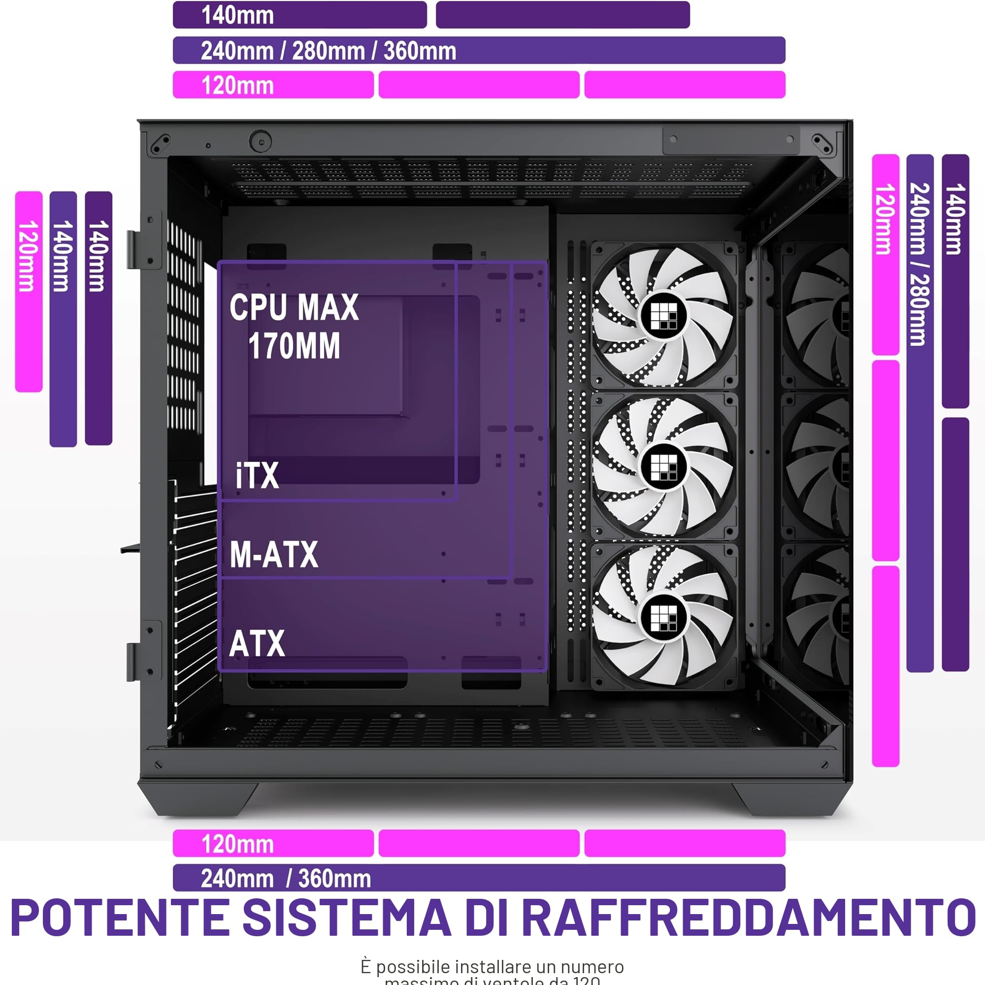 FOIFKIN F300 Case PC ATX con 7 ventole PWM ARGB,Case per PC Mid-Tower ad alto flusso d'aria,Case PC Gaming,Case ATX nero,Case computer Big Tower,Supporta Radiatore 360 mm,Type-C (Legno-Nero, F300)