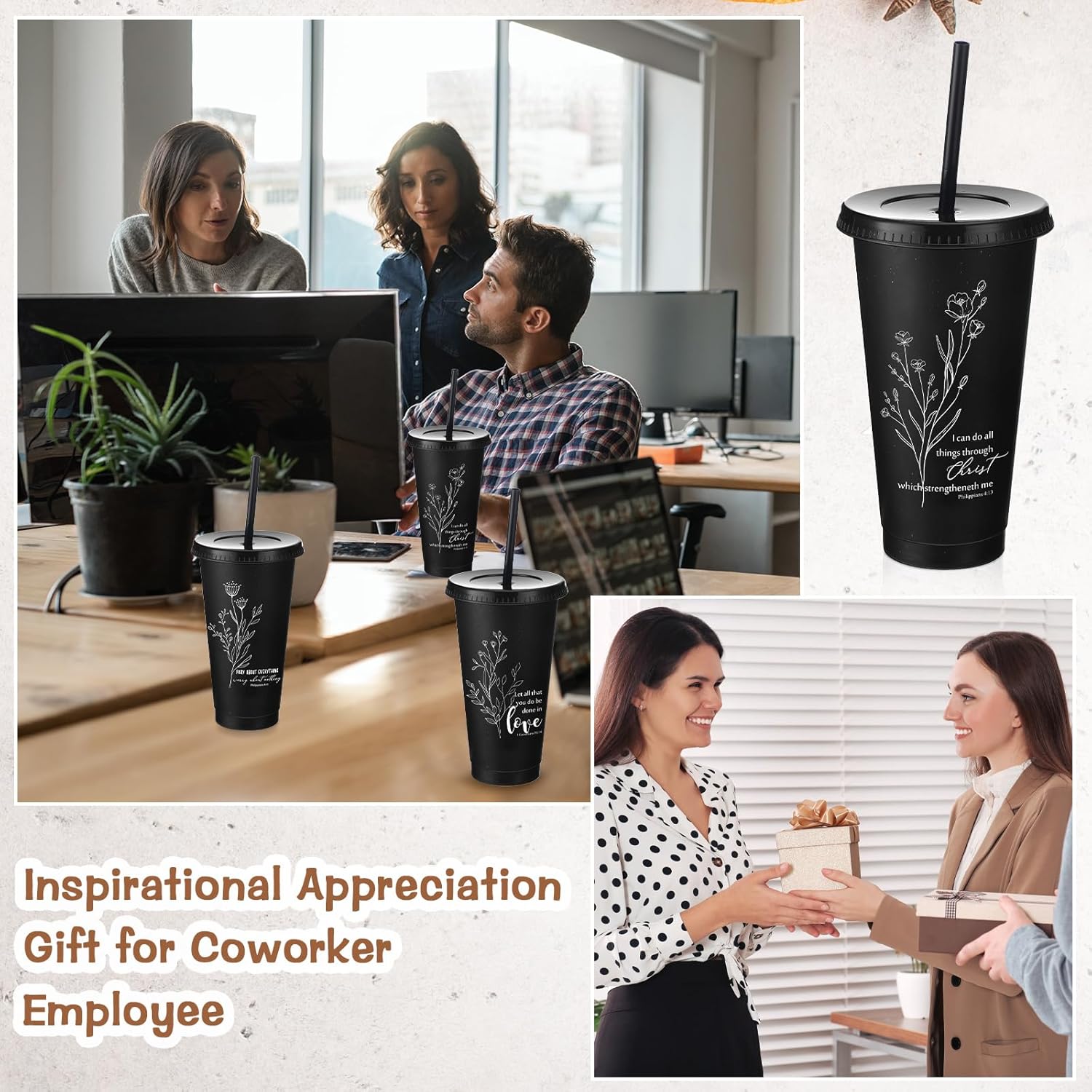 10 Pcs Christian Gift Bulk Christian Tumbler Plastic Bible Verse Scripture Cups Bulk 24oz Religious Church Coffee Cup for Sunday School Valentines Party Gift (Black) - Image 7