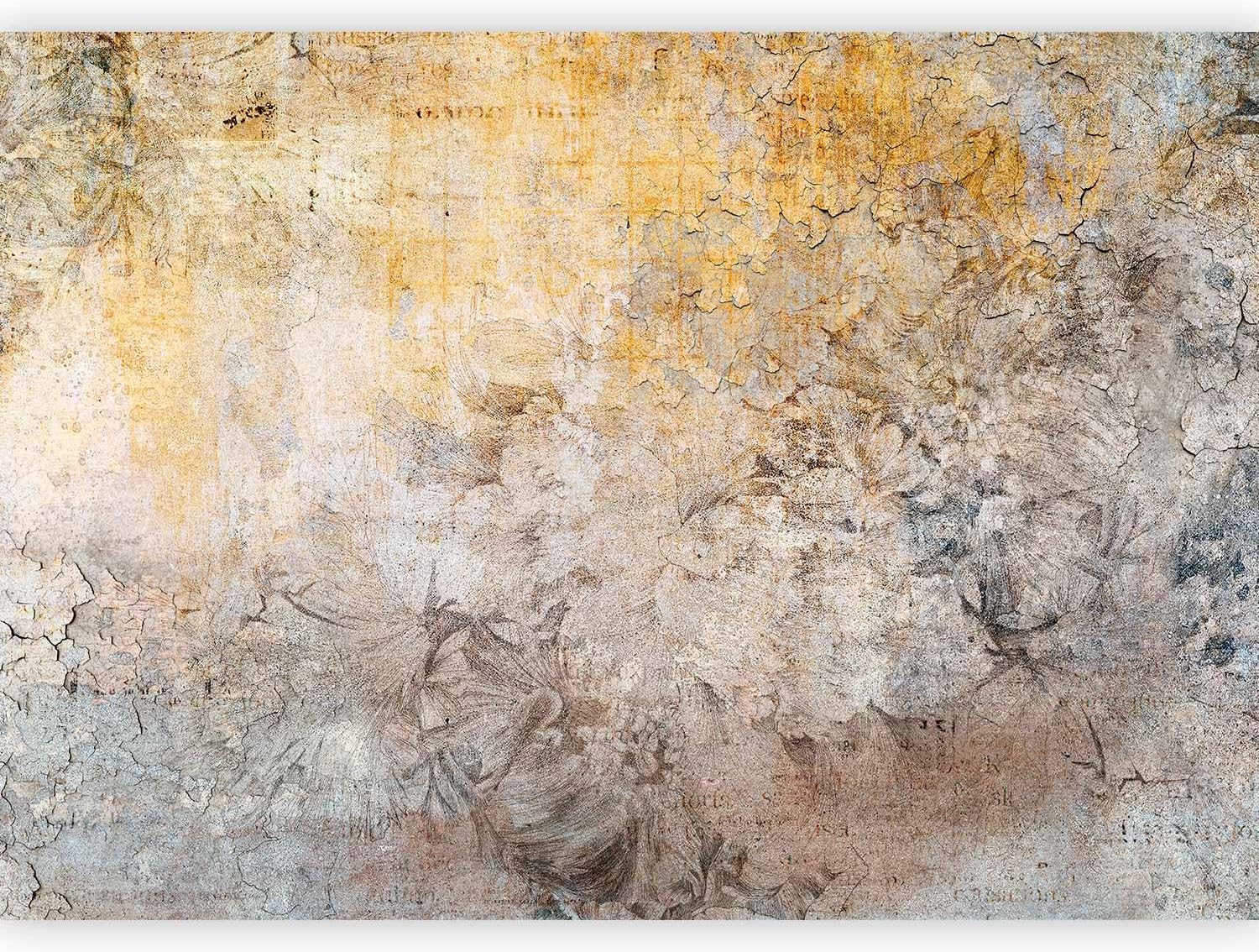 artgeist Wall Mural Flower 77x55 in - Peel and Stick Self-Adhesive Wallpaper Removable Large Sticker Foil Wall Decor Print Design Mural Nature Plant Concrete Vintage Sketch f-A-10061-a-a