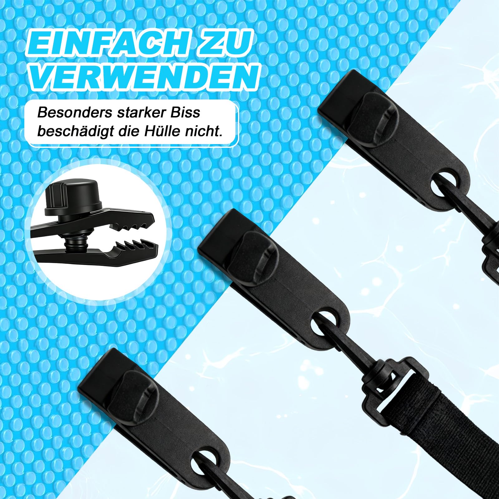 Pool Aufroller Aufrollvorrichtung, Pool Solarabdeckungs Set - 8 Haltebänder & 8 Klammern & 8 Klettverschlüsse, Fahrbares Aufrollsystem für Pool-Planen,Abdeckungen