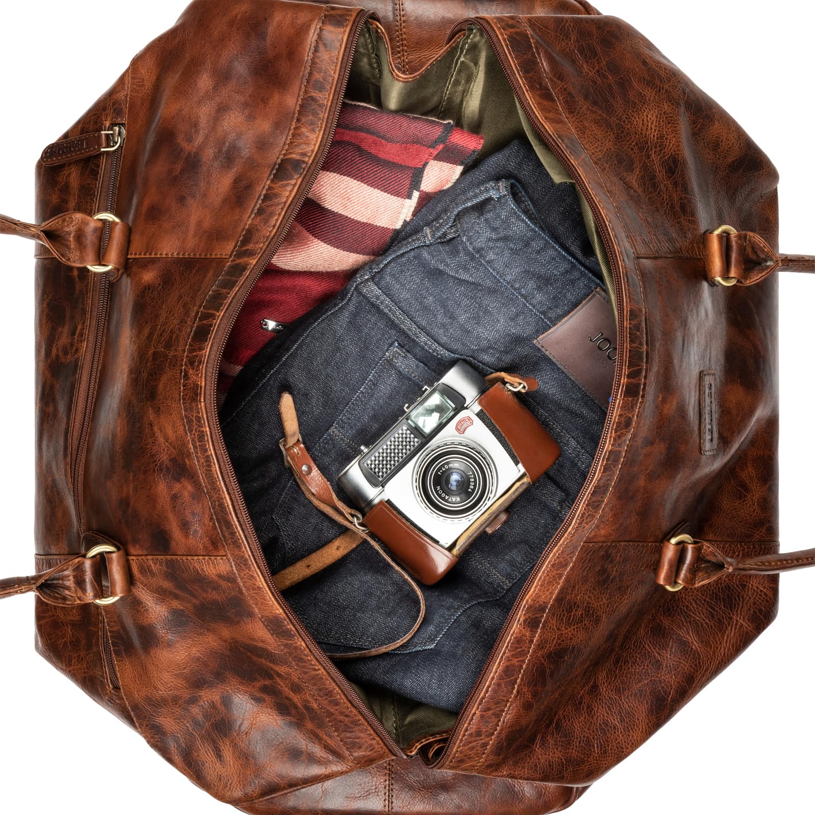 LEABAGS Bolsa de fin de semana mujeres y hombres | Bolsa de viaje de cuero genuino de primera calidad | Bolsa deportiva de 40 l | Bolsa de gimnasio | Bolsa de deporte | Grande