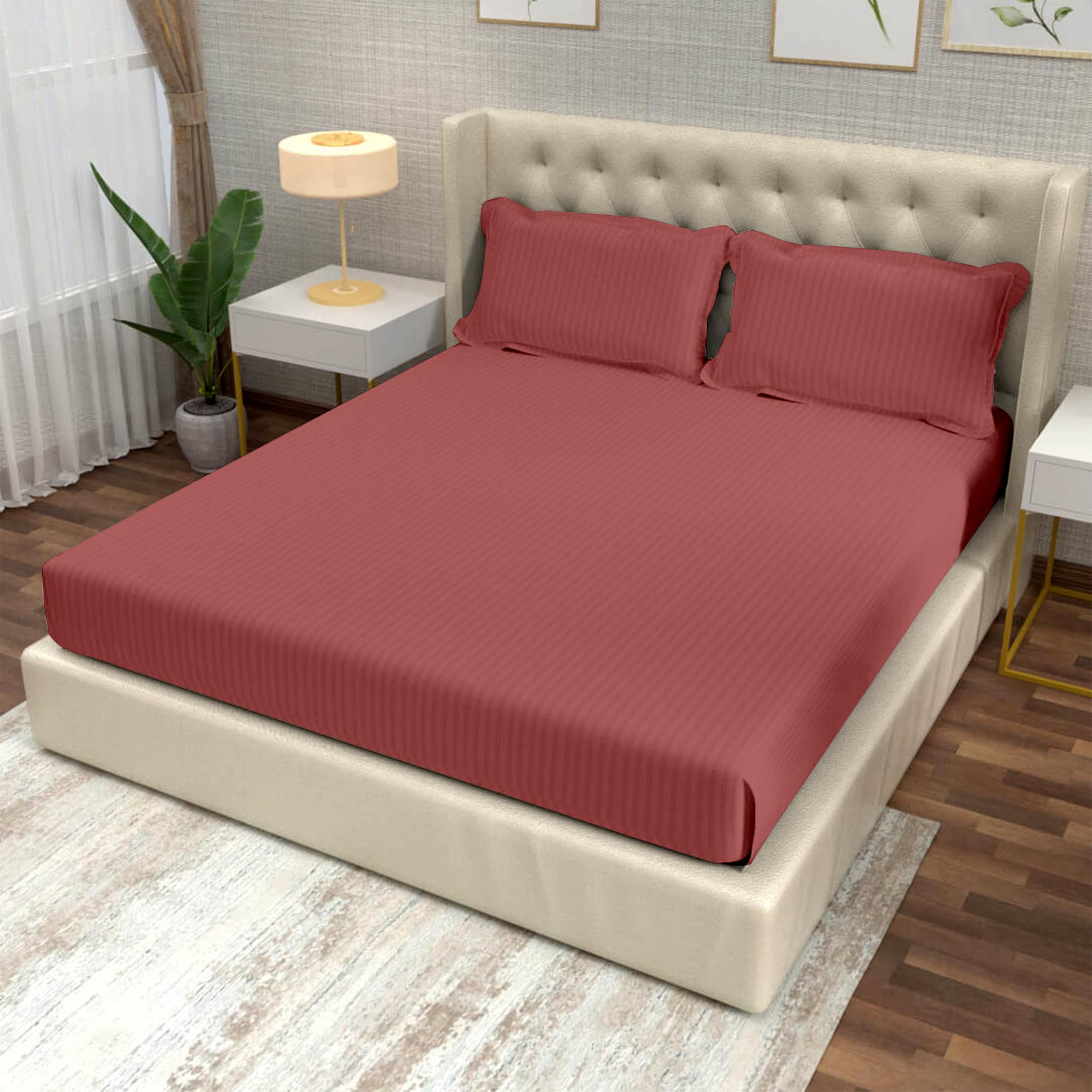 Divine Casa 100% Cotton 220 TC Italian Stripes Flat King Size Bedsheet with 2 Pillow Cover Luxurious and Soft Breathable Bed Sheets (108 x 108 inch, Aurora Red) (B0CPT2P6KW) Amazon Price History, Amazon Price Tracker