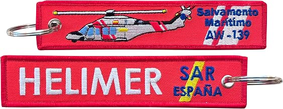Llavero Bordado HELIMER, Salvamento Marítimo AW-139, SAR España, Color Rojo, Diseño Helicóptero