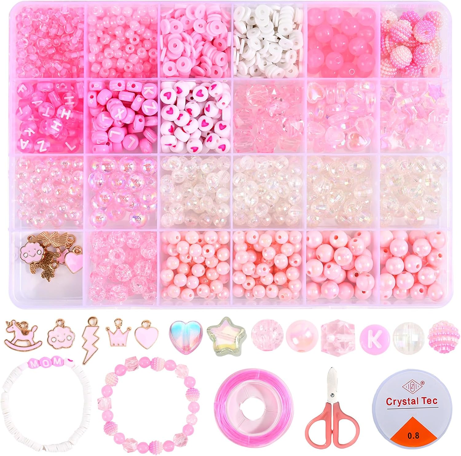 QIKAIDE Pink Beads Kit for Bracelets Jewelry Making, Kuwait Ubuy