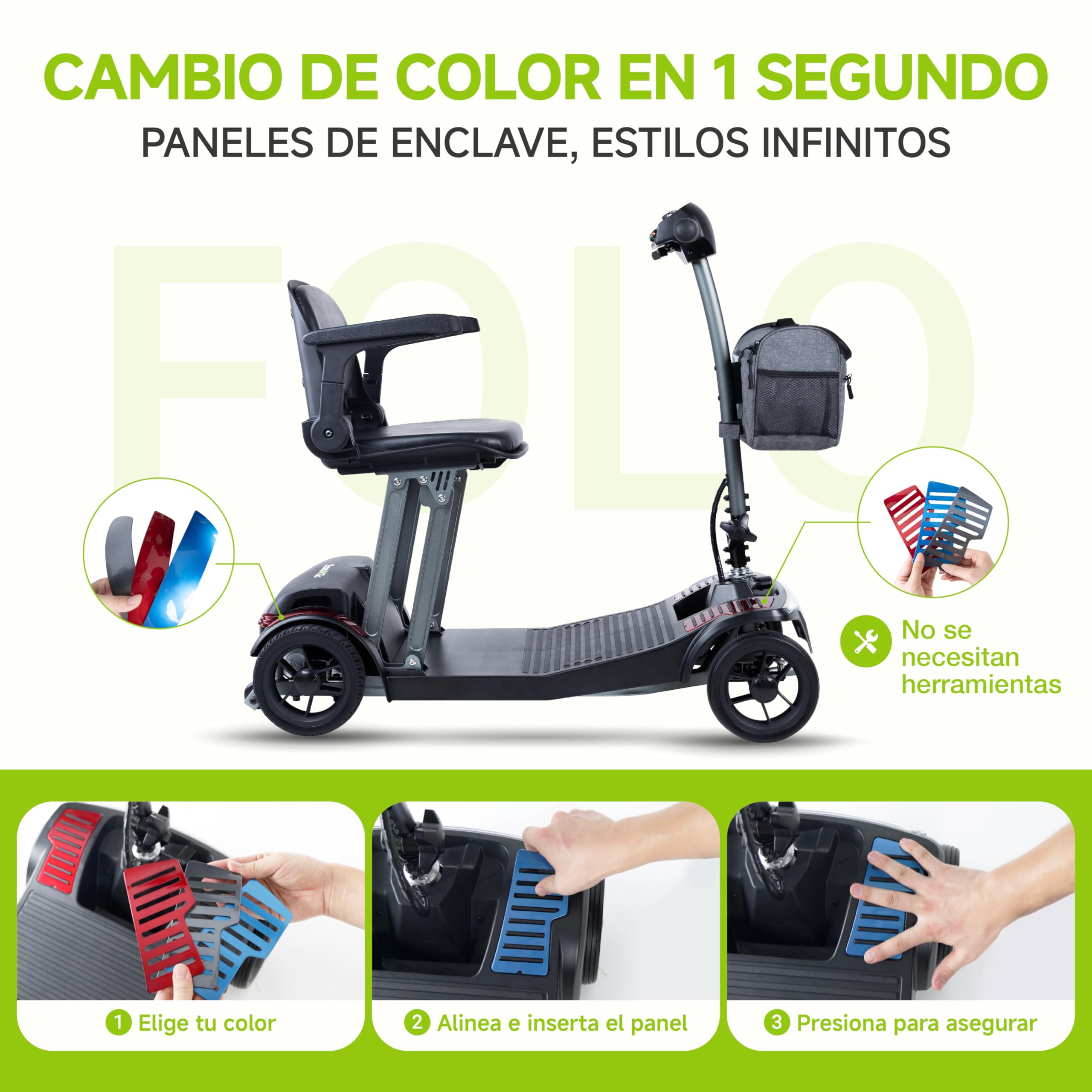 VEEFA Scooter eléctrico adulto 4 Ruedas, Construcción Ligera 20kg | 30km Autonomía 6km/h, Vehículo Eléctrico de Aluminio para Coche/Avión/Tren, Puerto USB, Scooter Minusvalidos
