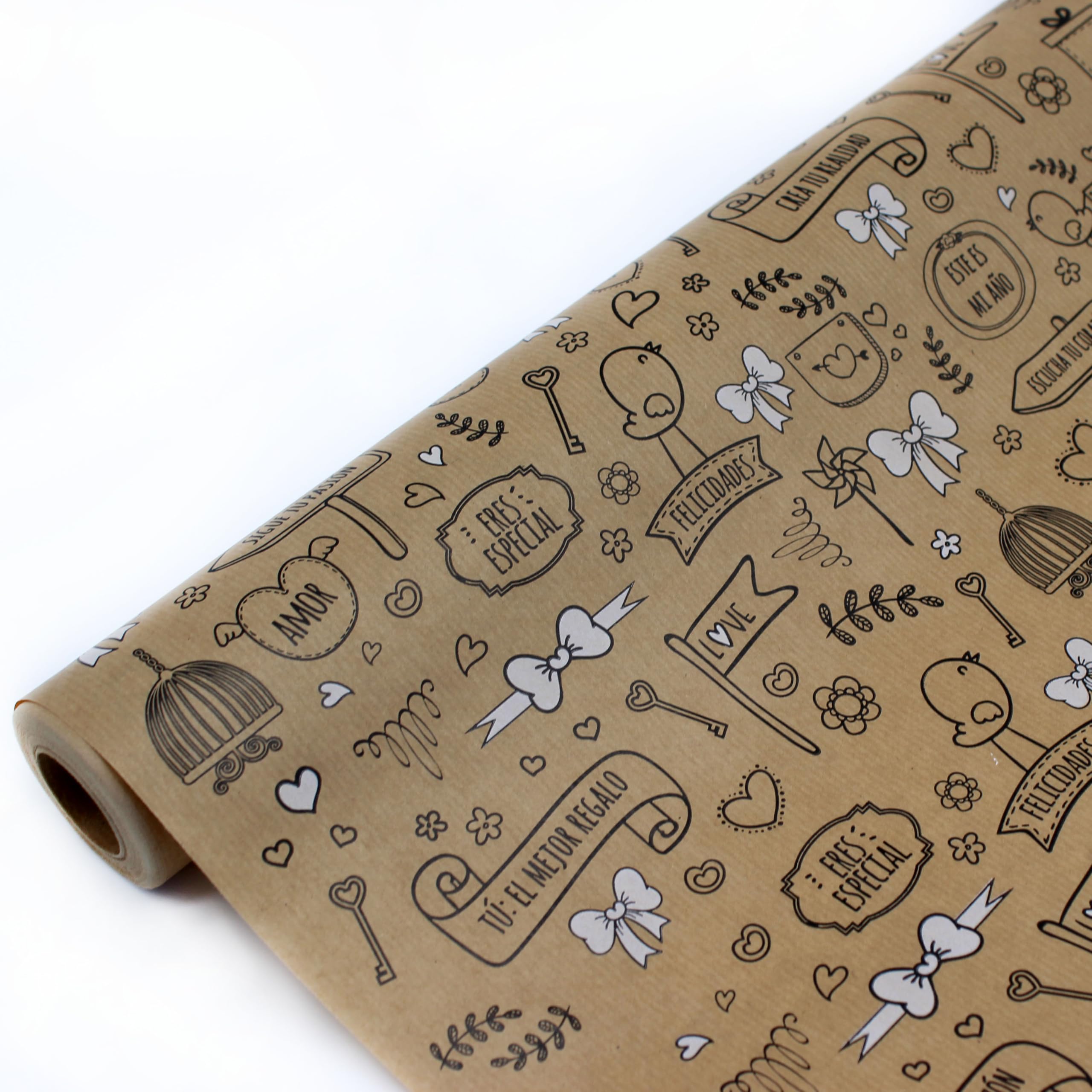 Papel de regalo kraft en rollo de 62CM x 25M con diseño de pollitos. Ideal para: Comercios, envolver regalos, aniversarios, cumpleaños y Navidad. (POLLITOS)