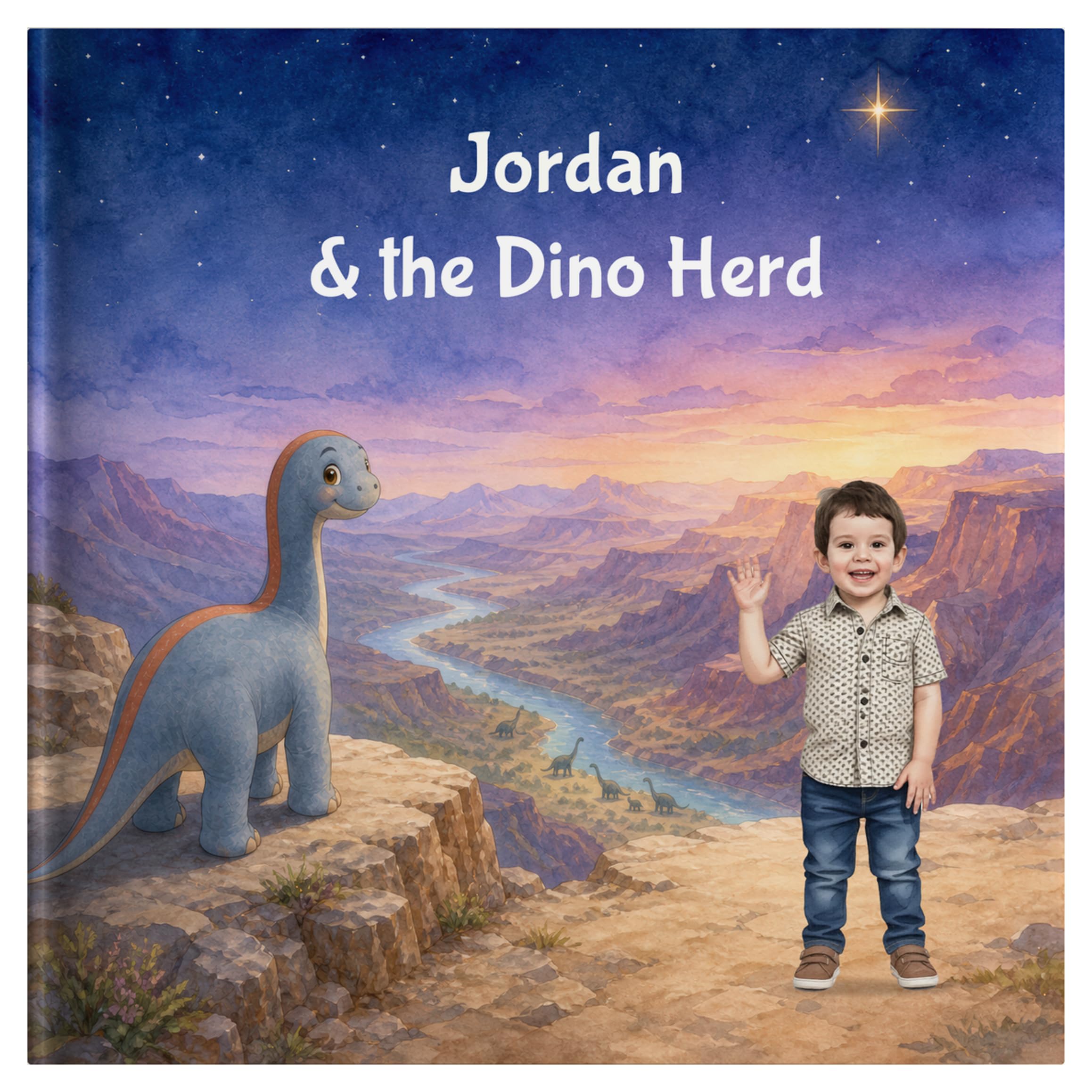labelandleaf Personalised Children's Story Book โ Dino Herd โ Custom Name and Photo Hardcover, 8 x 8 Inch, Ages 2โ6
