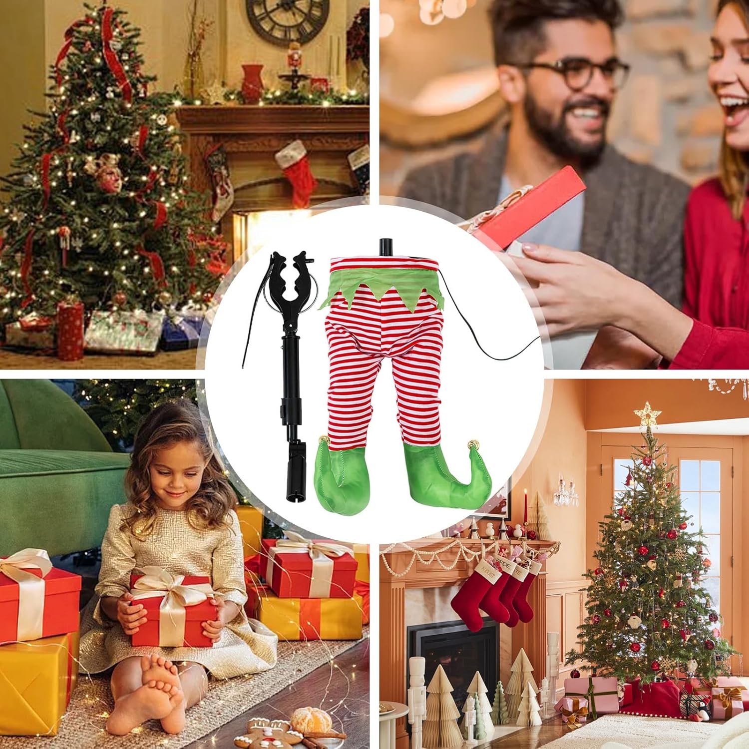 クリスマスツリー用サンタクロースの脚 | クリスマスツリー飾り 揺れる足,動くロッキングオーナメントで玄関や室内レストランの飾りに最