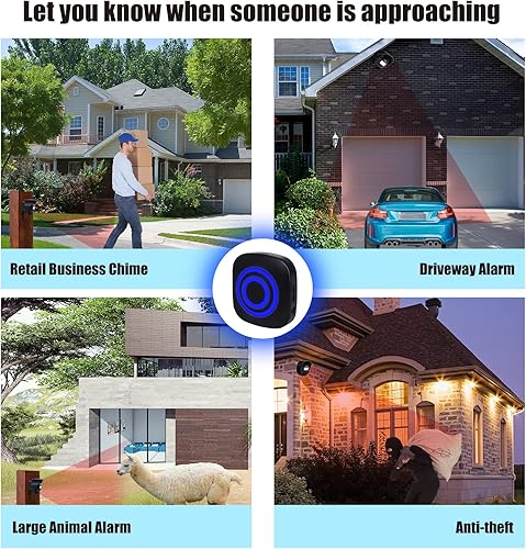 Miniatura 6 de Alarma inalámbrica de entrada de 328 pies con sensor de movimiento resistente a la intemperie, alarma de seguridad, protege la propiedad