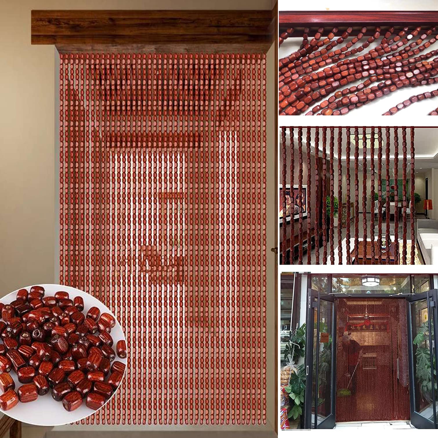 NIANXINN Rideau de Perles en Bois,Rideau en Bambou,Rideau Mouche Intérieur et Extérieur,Pare-Vue Anti-Insectes,Diviseur Décoration à Suspendre Panneau,pour Entrée Salon Chambre (90 strands-90x210cm)
