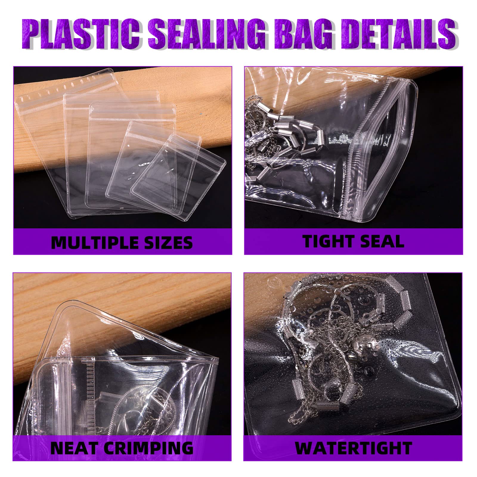 Glarks 160 Stuks 5 Size PVC Zelfsluitende Sieraden Tassen Plastic Rits Tas Clear Opbergzakken Pouch met 30 Stks Anti Aanslag Tabs Strips Kit voor Holding Ketting Oorbel Ring Armband