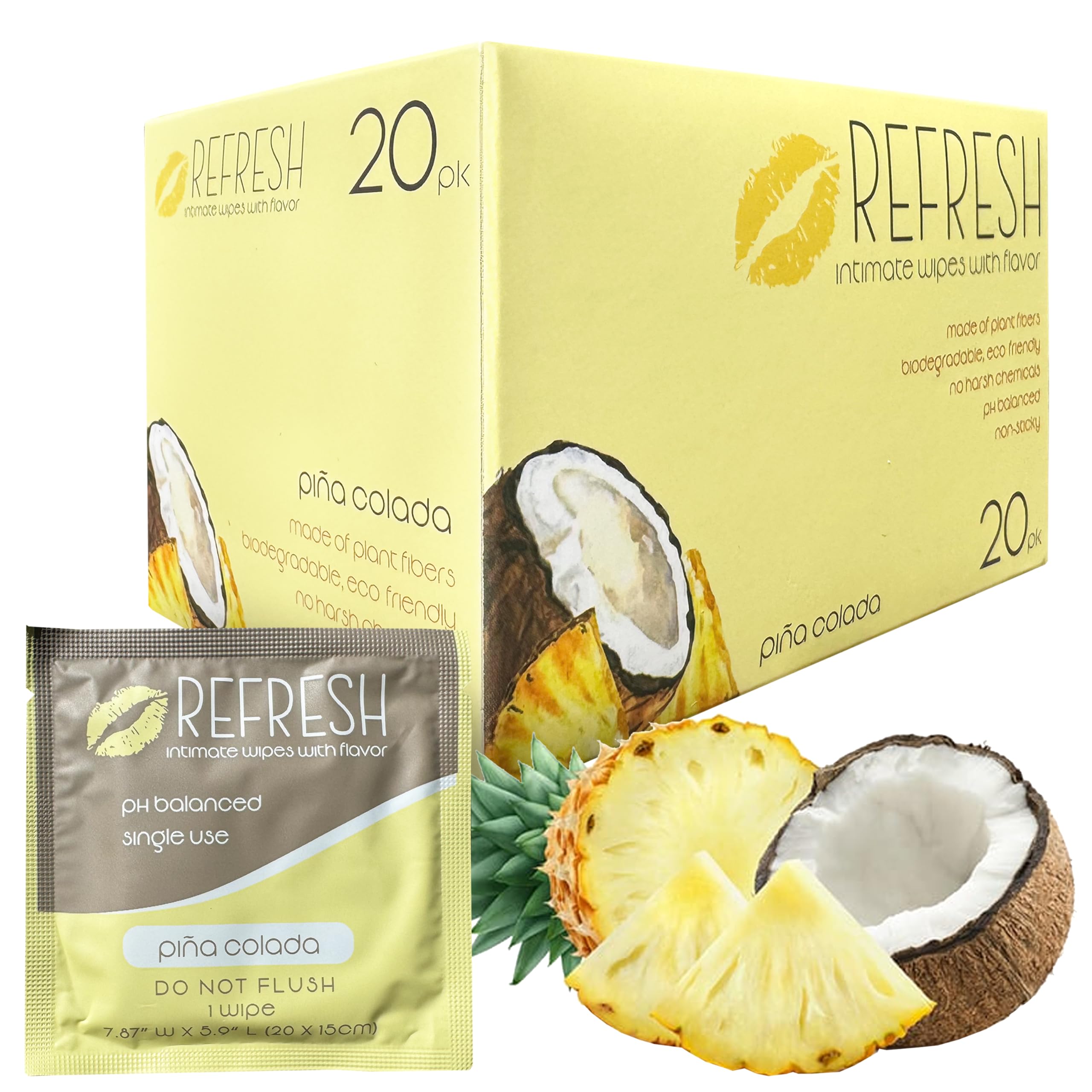 Flavored Feminine Wipes for Women - 20 Count -, Individually Wrapped - pH Balanced Flavored Intimate Wipes - (Pina Colada)