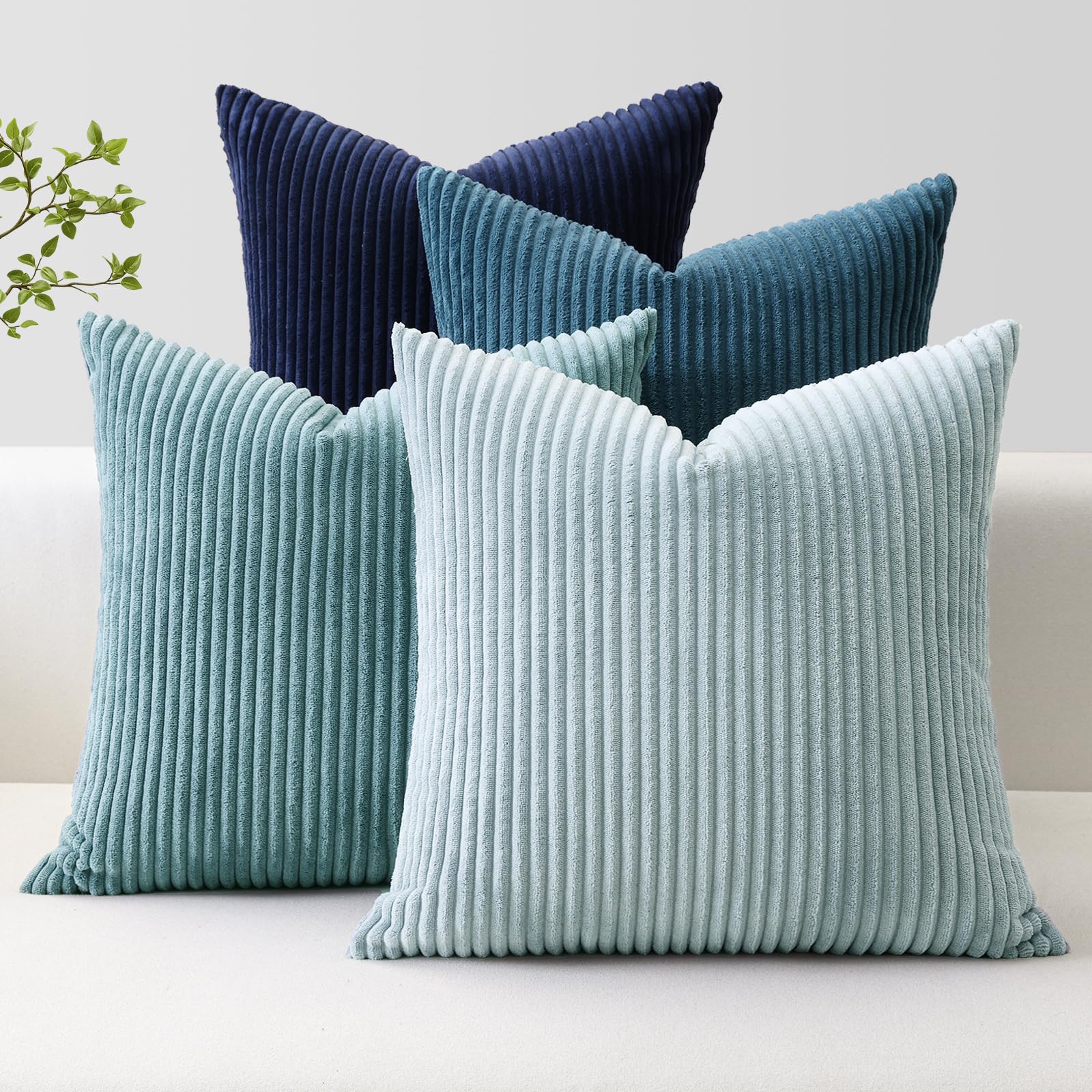 Housse de coussin velours côtelé pour salon bohème moderne lot de 4 bleu