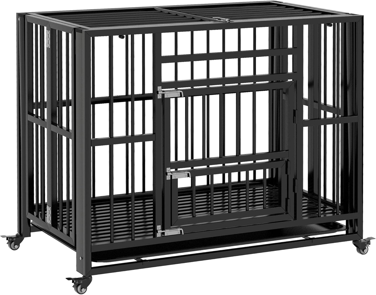 PawHut 37" Heavy Duty Dog Crate, Foldable Dog Cage on Wheels with