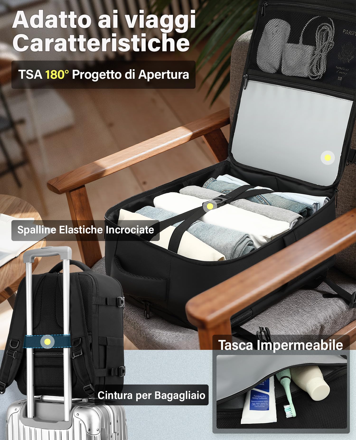 VANKEV Ryanair Easyjet Eurowings Wizz Air Zaino da Viaggio Aereo 40x30x20cm-24L, Bagaglio a Mano Per Viaggio Zaino per Laptop Adatto da 15,6 Pollici nero