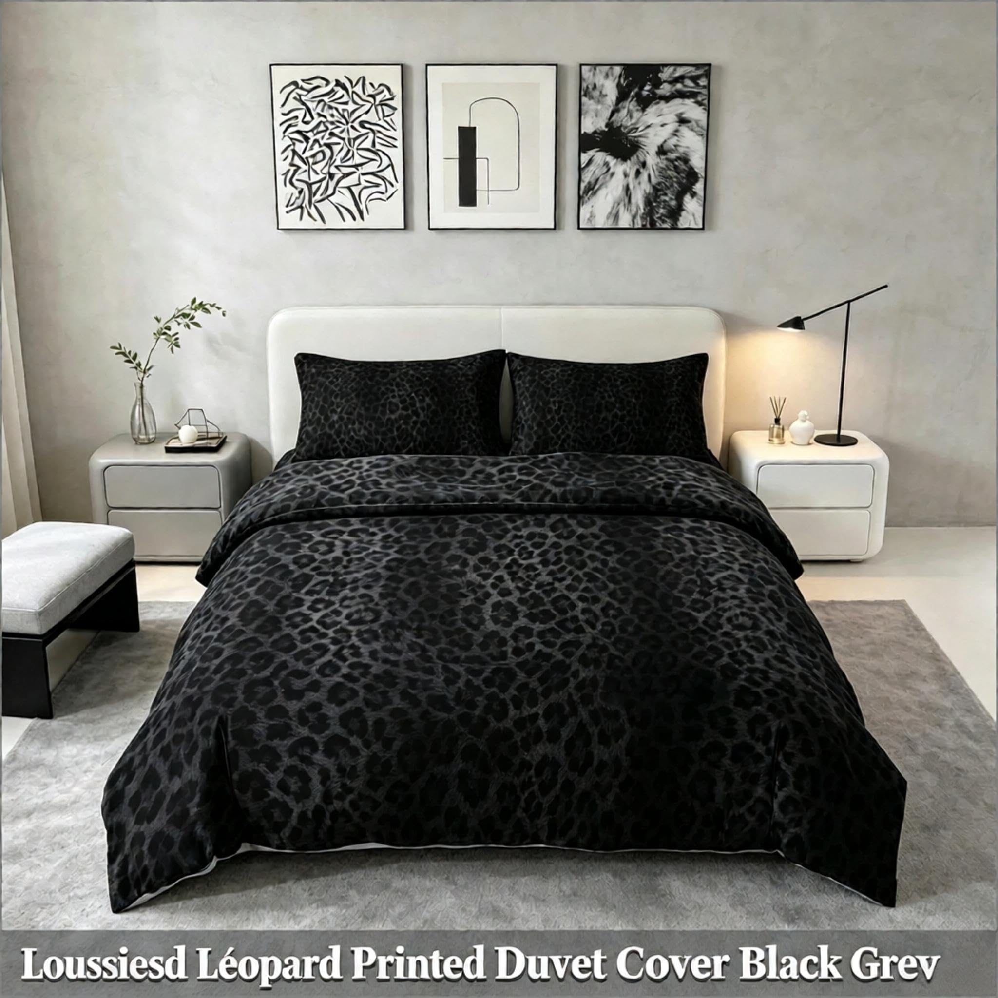 Loussiesd Poszewka na kołdrę dla dzieci Super King Black Leopard Cheetah