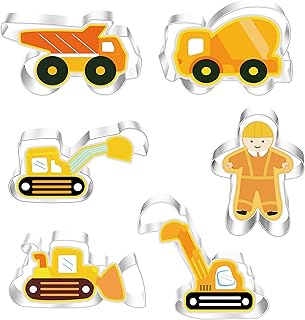 MrCookie 6pcs Truck&Excavator Cookie Cutters Set, Stainless Steel Sandwiches Cutter Shapes Biscuit Mold Cookie Cutter for ...