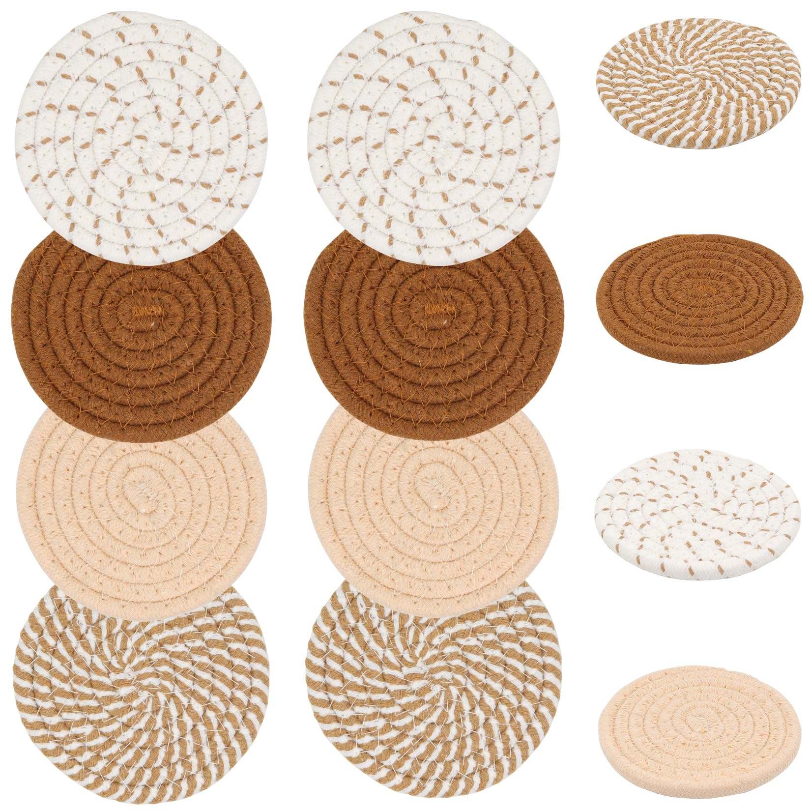 Drink Coasters Set of 8, Table Drinks Coasters, Absorbent Woven Braided Coaster Set, Heat-Resistant Cotton Coaster Set for Home Coffee Table Decor Desk Tabletop Protection Beer Mats(Yellow)