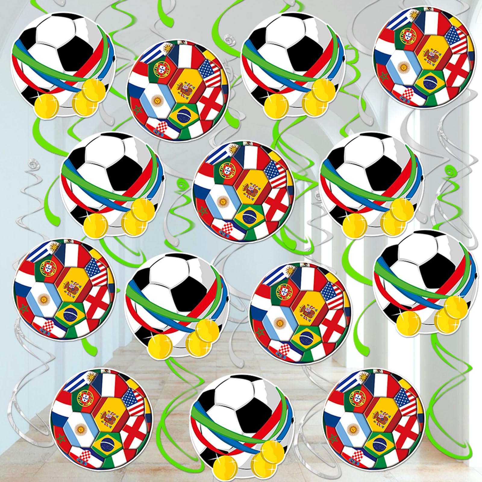 World Football Cup 2026 Decorations, 30Pcs Football Shaped Hanging Swirls foe World Football Cup 2026 Themed Party Supplies, Match Viewing Events Home Window Bar Pub Decor