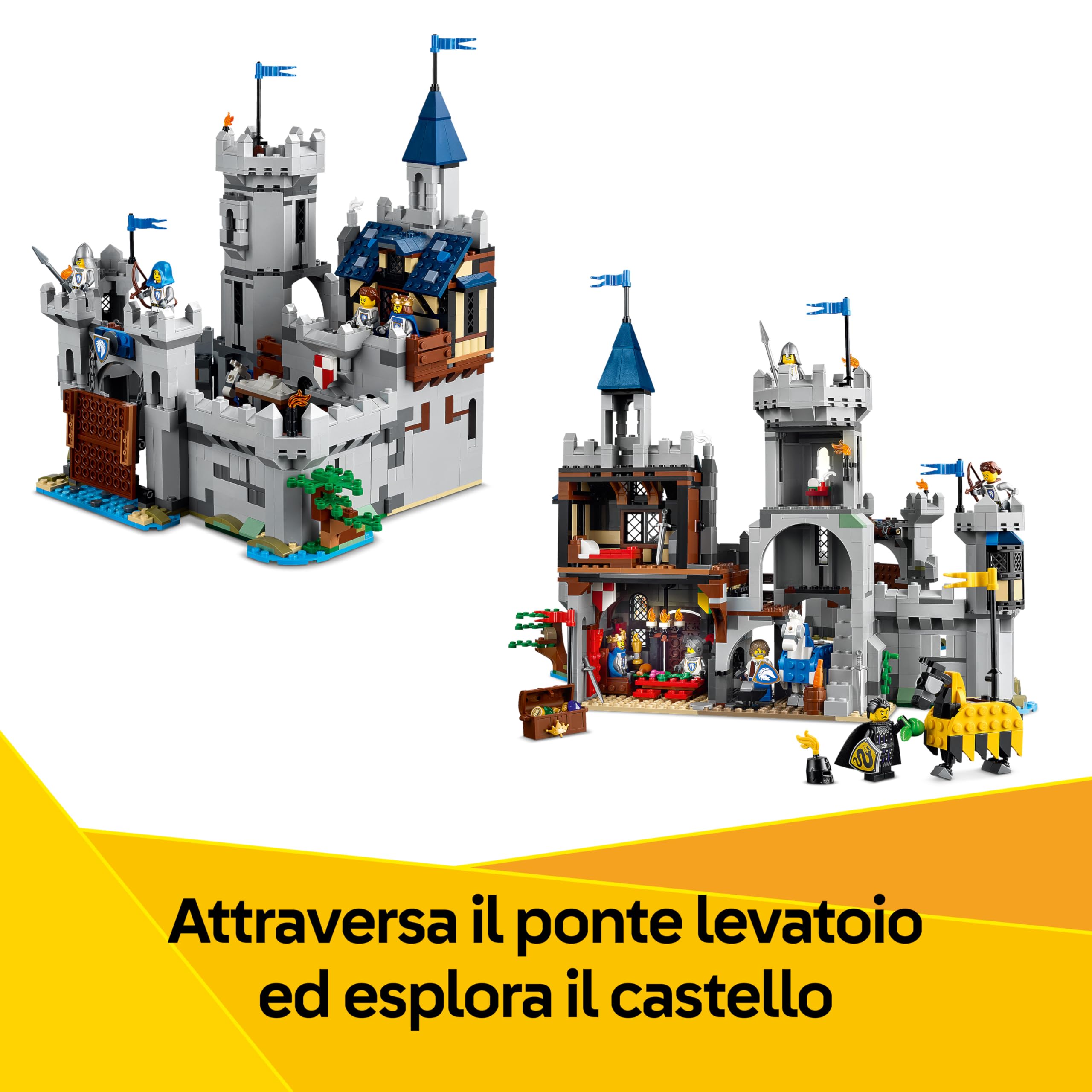 LEGO Creator 3 in 1 Castello del Cavaliere Medievale - Giocattolo Trasformabile in Scena di Torneo o in Villaggio - Include 6 Minifigure - Regalo Creativo per Bambini e Bambine da 9 Anni in su - 31168