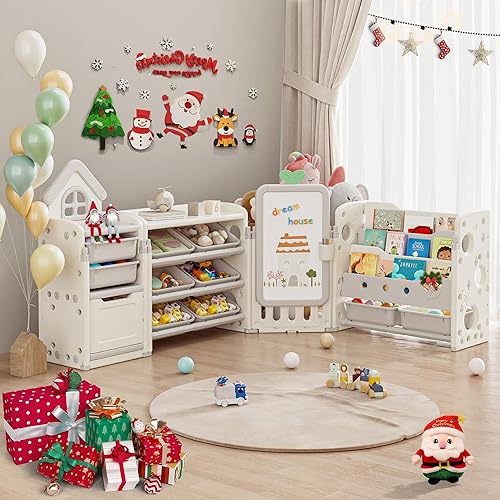 Organizador de almacenamiento de juguetes para niños con 10 cubos extraíbles, organizadores de juguetes plegables y almacenamiento con estantería de