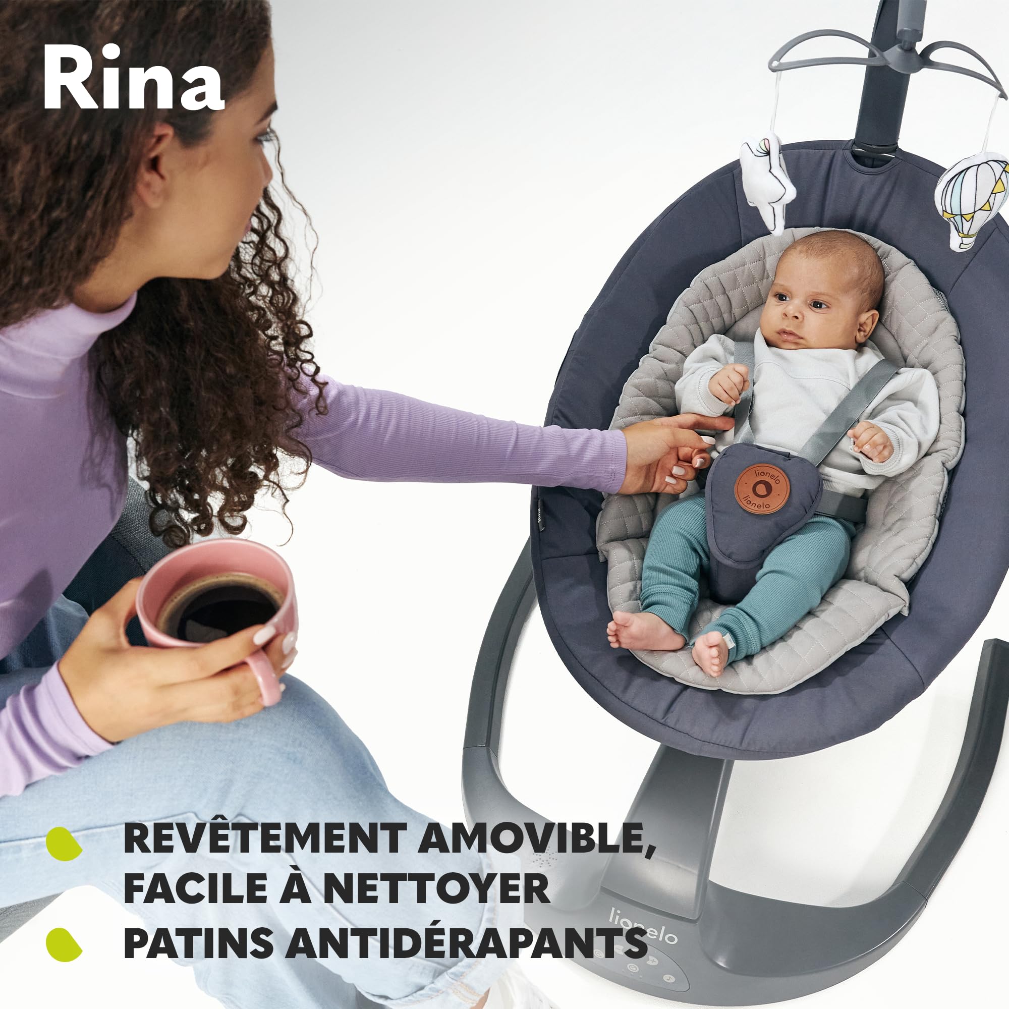 LIONELO Rina balancelle et transat 2en1 – télécommande, Assise pivotante 360°, 2 Directions de Balancement, 5 Vitesses, Blocage, réglage du Dossier, minuterie, 12 mélodies, Fonctionnement Silencieux