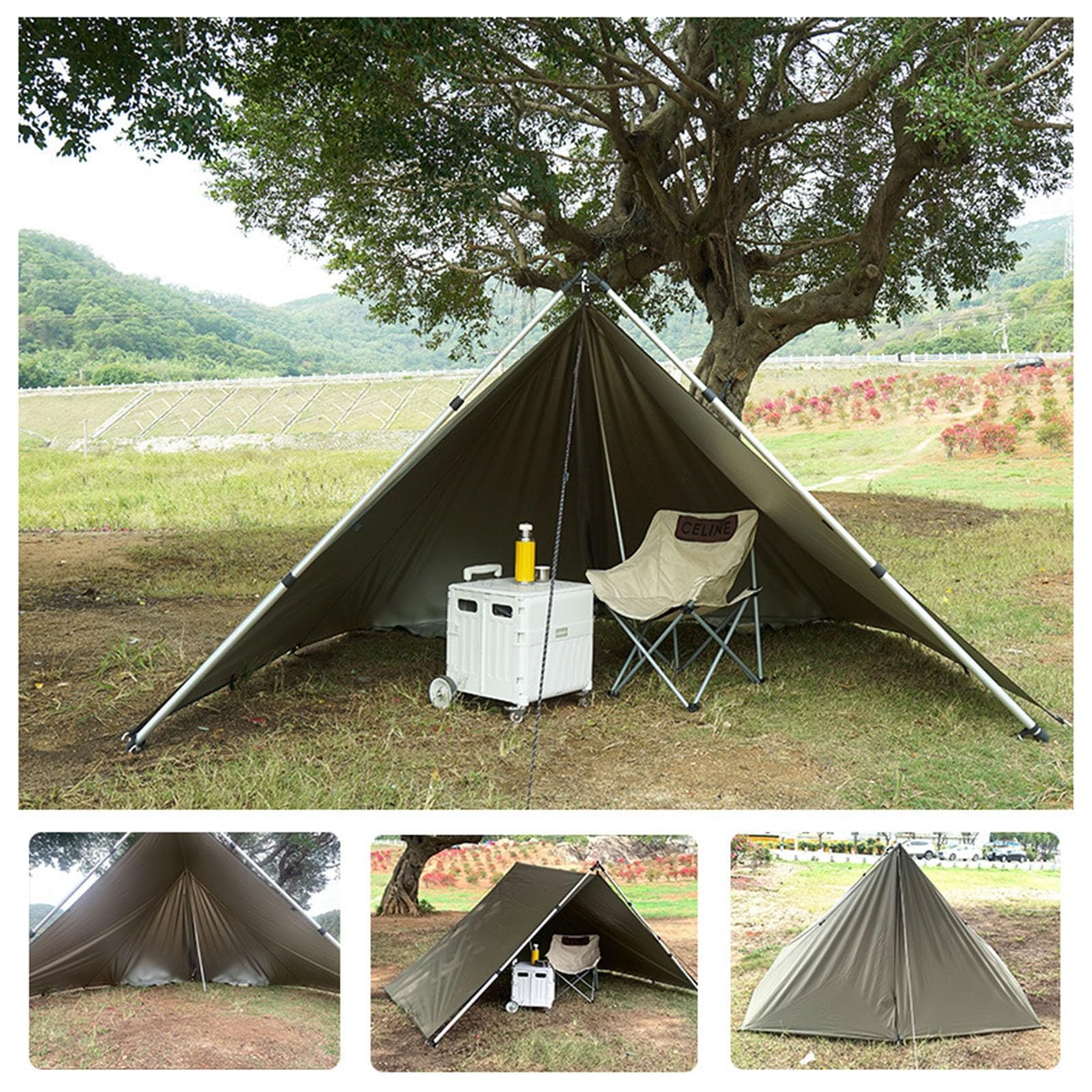 Planen-Markisendach,Campingmatte,Tragbare Regenplane Für Outdoor-Camping,Planenschutz Für Wanderwege (3 M X 3 M/4 M/5 M),Bauen Sie Zelte In Verschiedenen Formen Black,4 * 4m