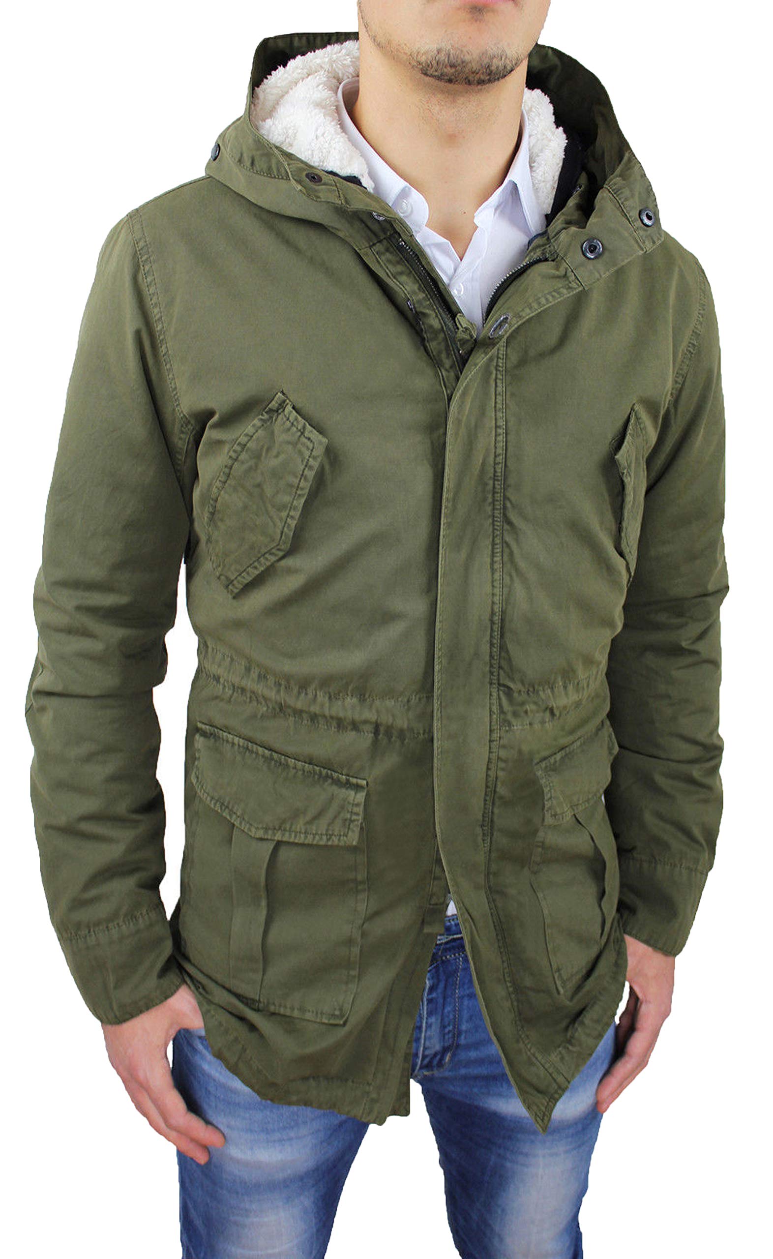 Evoga Chaqueta Parka Hombre Verde Militar Casual Invierno