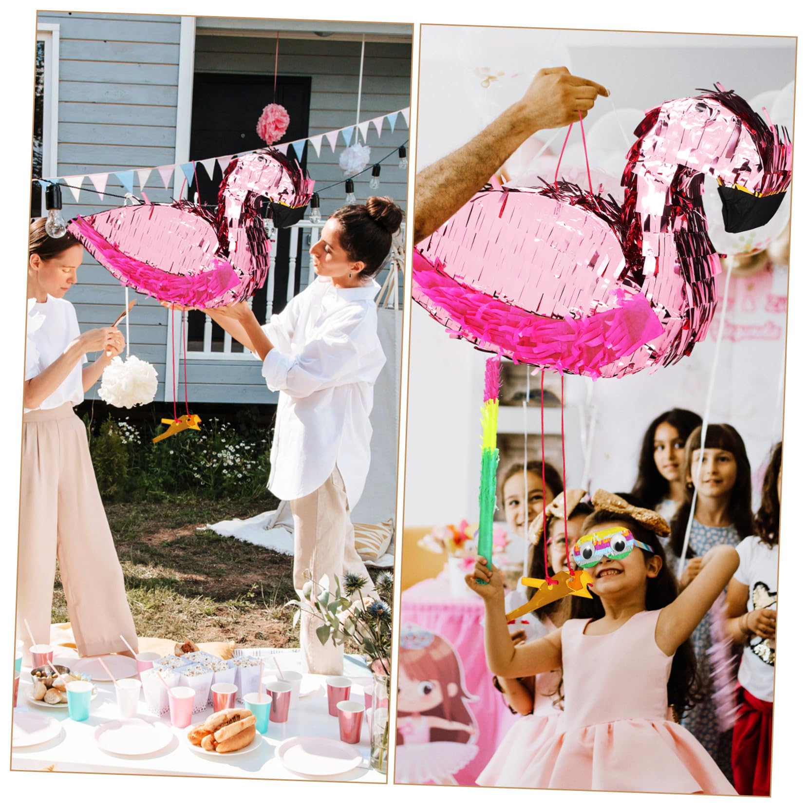 Flamingo Piñata aus Papier, 1 Satz für Partydekoration | Inklusive Piñata Stock, Augenbinde und Bunten Rundteilen, Lustig und Festlich für Feiern