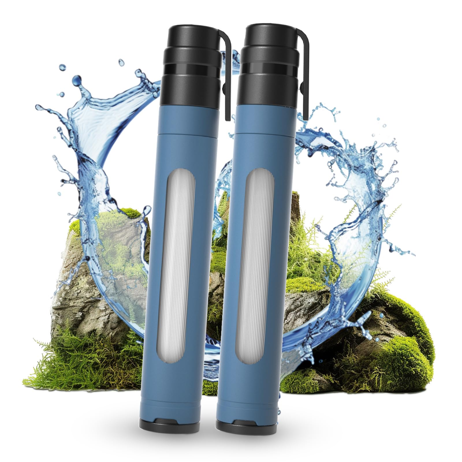 Joypur Filtro dell'acqua per esterni con finestrella di sopravvivenza – Filtro dell'acqua personale con capacità di filtro da 3000 l, filtro acqua potabile per attività all'aperto (Blu * 2)