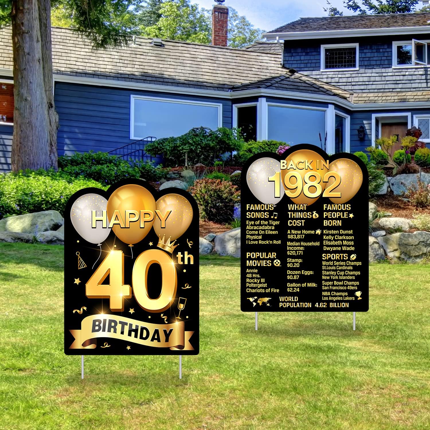 2 Pack 40th Birthday Yard Sign with Stakes, Outdoor Lawn