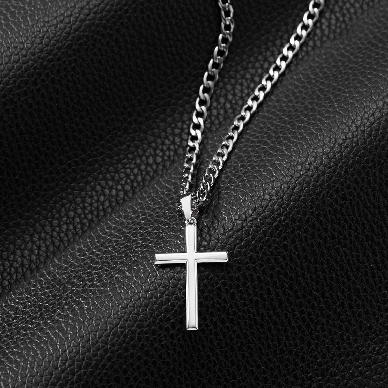 SWEETV 18K Gold Over 925 Sterling Silver Cross Necklace for Men/Women, Stainless Steel Cuban/Rope Chain Cross Pendant 18-24 inch, Religious Jewelry Gifts for Men - Image 2