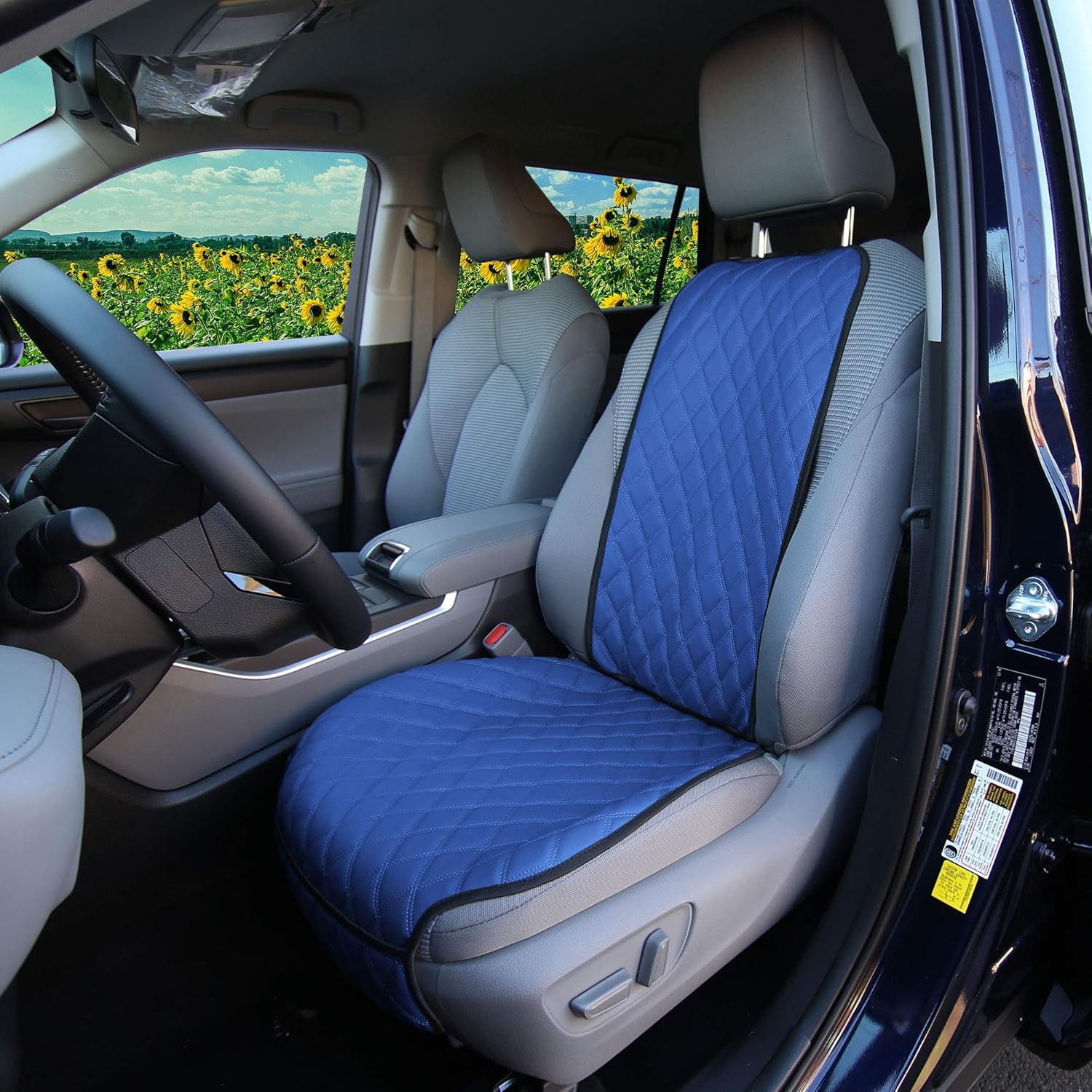 FH Group Blue Faux Leather Car Seat Covers - 2 Pack Seat Covers for Cars Trucks SUV, Waterproof, Universal Fit, Airbag Compatible, Easy to Install