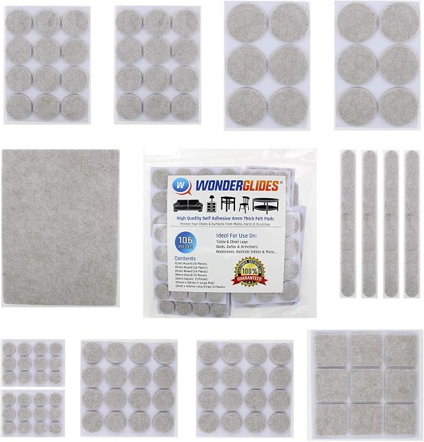 106pcs Assorted Self Adhesive Felt Pads Sticky Floor Protectors for Furniture Chair Table Feet by Lifeswonderful®