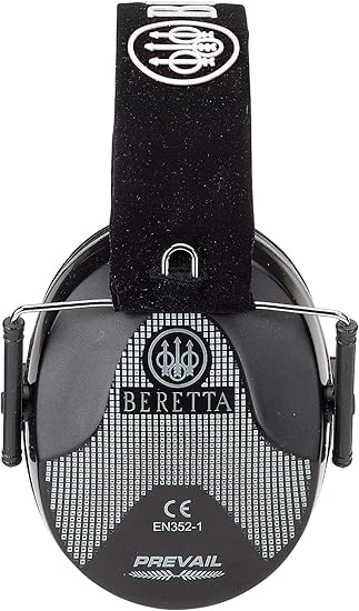 Los auriculares Beretta Gehörschutz Prevail Elegante Unisex adulto son de color azul con diadema negra y logotipo Beretta. Incluyen correa para el cuello.