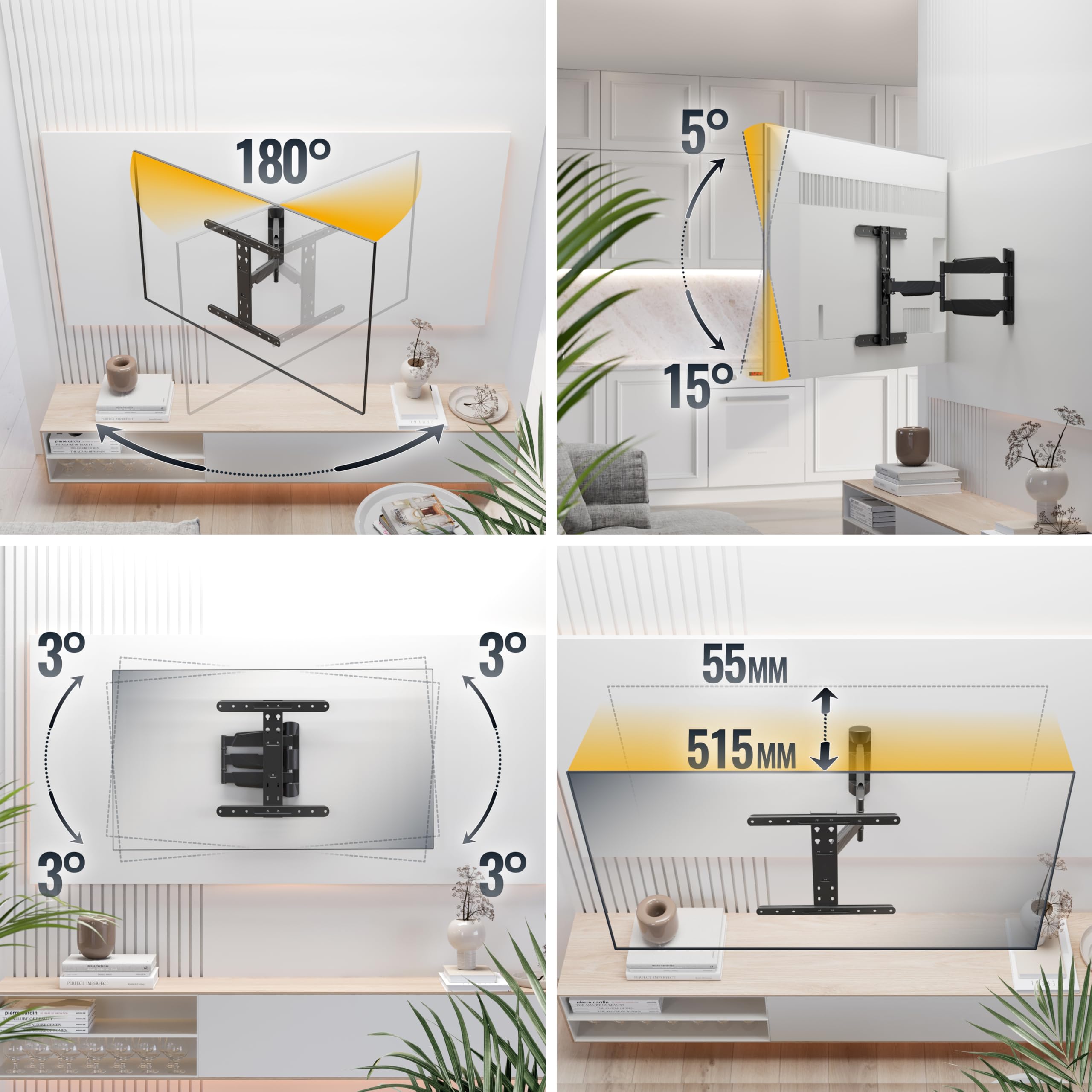 RICOO S5644 Supporto TV da soffitto Staffa TV 37-65 pollici per 37 40 55 65 pollici girevole inclinabile fino a 45 kg max VESA 400x400