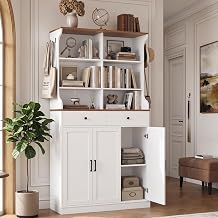 Keyluv 73" Tall Entryway Shoe Cabinet with Hutch Shelf, Large Shoe Storage Cabinet for 24-30 Pairs with Dedicated Boot Storage, 5-Tier Adjustable Shelves for Sneakers, Heels & Flats, White