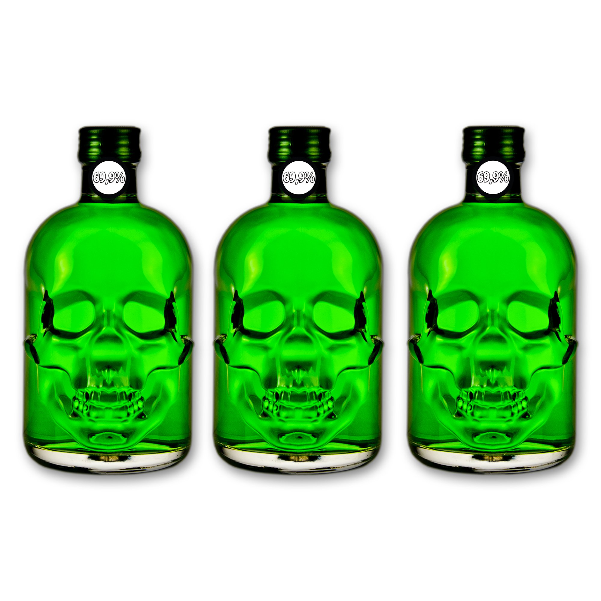 3x "Amnesie" Absinthe - 0,5l - 69,9% alc. Vol. - Totenkopfflasche - Green Head Absinthe