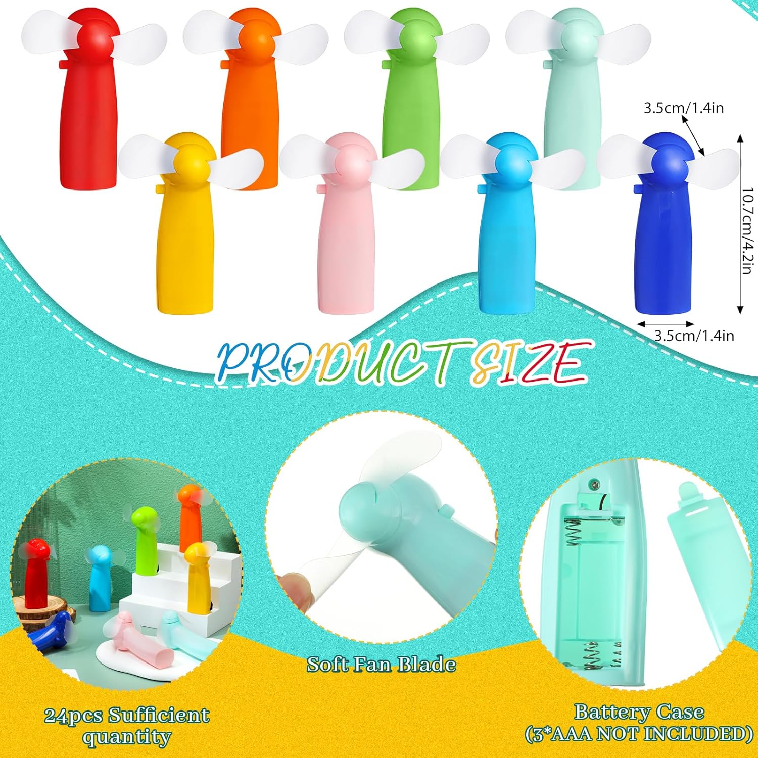 24 Pcs Mini Portable Electric Fan Bulk Powerful Personal Handheld Fan for Wedding Favors Summer Music Festival Travel Camping, Battery Not Include(Multicolor)