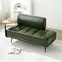KEIKI Green Faux Leather End of Bed Bench with Swivel Tray & Tablet Holder - Modern Bedroom Sitting Bench, Gold Metal Legs