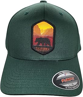 California Fitted Hat Flexfit w/Golden State Bear Woven Patch (Green L/XL (7 1/8â€ - 7 5/8â€))