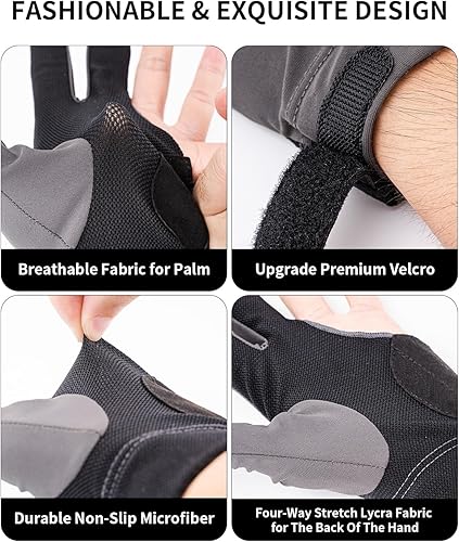 Miniatura 3 de Guante de billar para billar de licra elástica de 3 dedos, guante deportivo transpirable con proceso de silicona duradero, ideal para hombres y