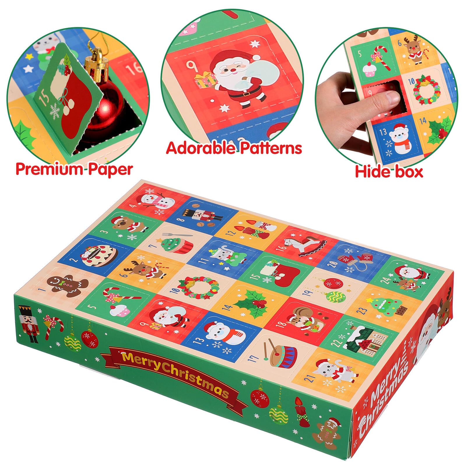 OUNONA 5 Scatole Calendario Dell’avvento da Riempire Conto alla Rovescia di Natale, Scatole di Carta Natalizie Vuote per Bomboniere e Snack, Confezione Regalo Fai da Te per Feste