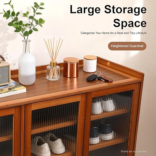 Miniatura 6 de 8 Tiers Bamboo Shoe Cabinet Shoe Storage Cabinet with Doors and Removable Tiers, Freestanding Shoe Rack Organizer for Hallway Living Room Balcony,